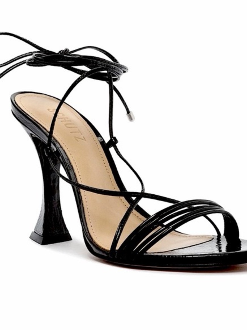 SCHUTZ Black Patent Strappy Lace-Up High Heel Sandal